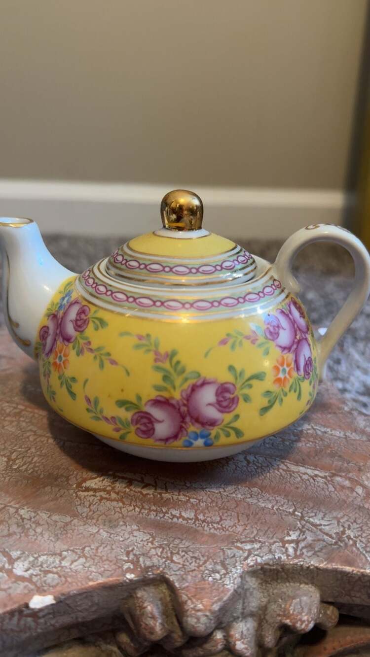 Vintage Hand-Painted Floral Yellow Enamel Tea for One Set